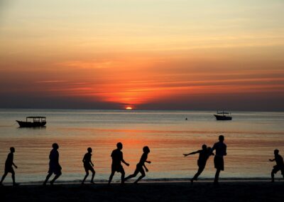 Beach Football During Sunset in Zanzibar